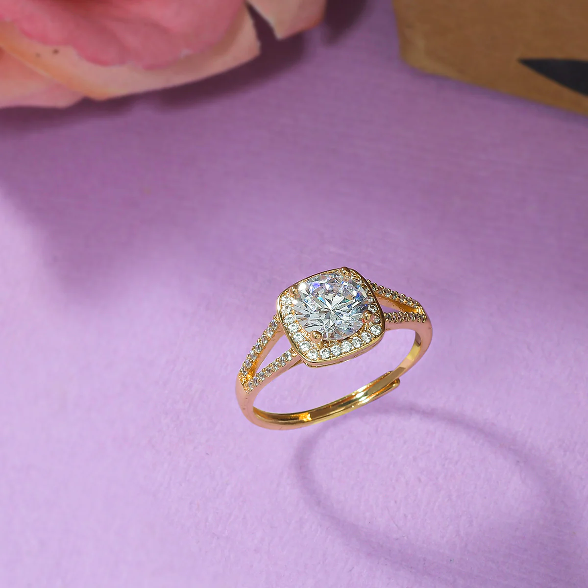 Yellow Gold Plated Large Zircon Adorned Ring