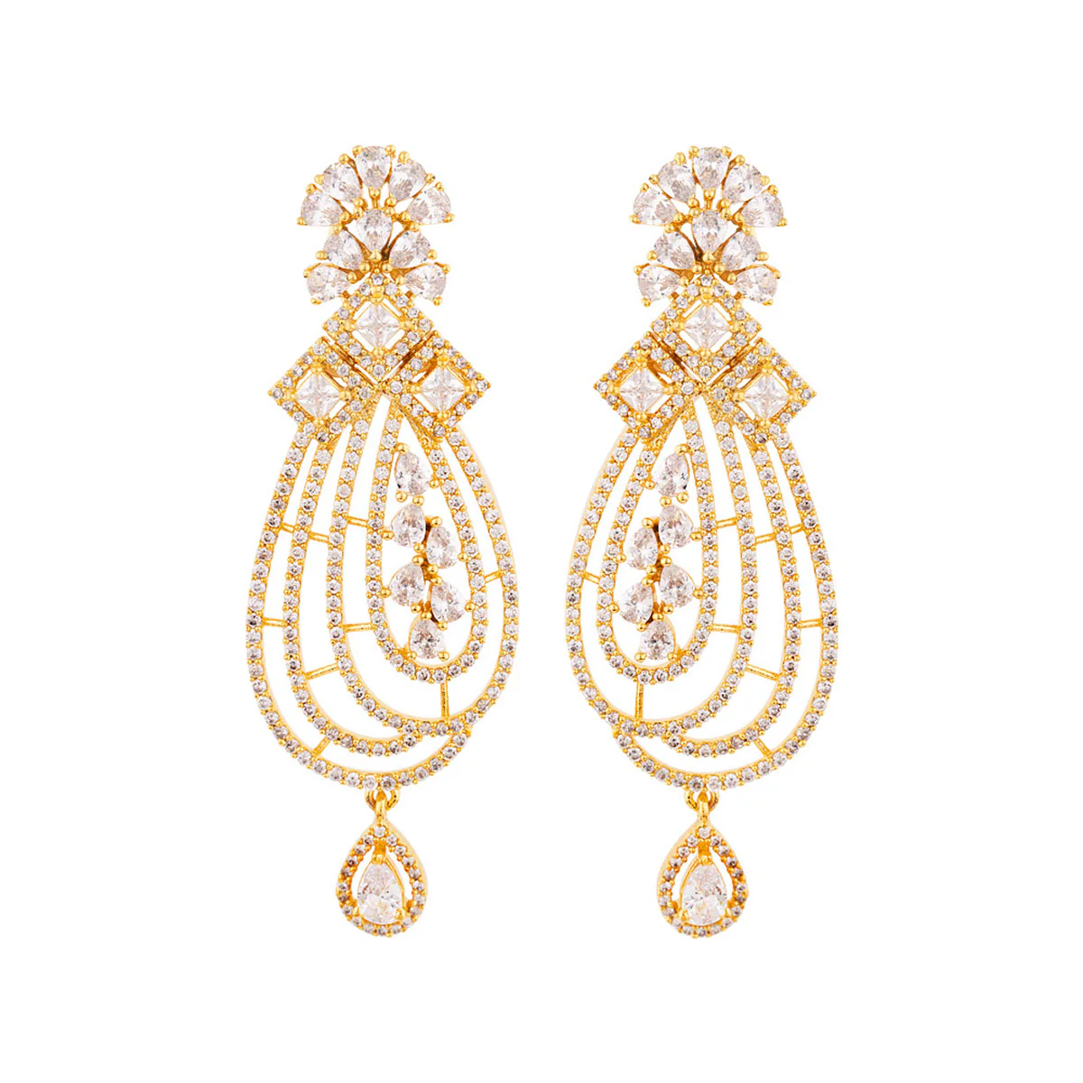 Yellow Gold Plated Long Drop Earrings - Image 3