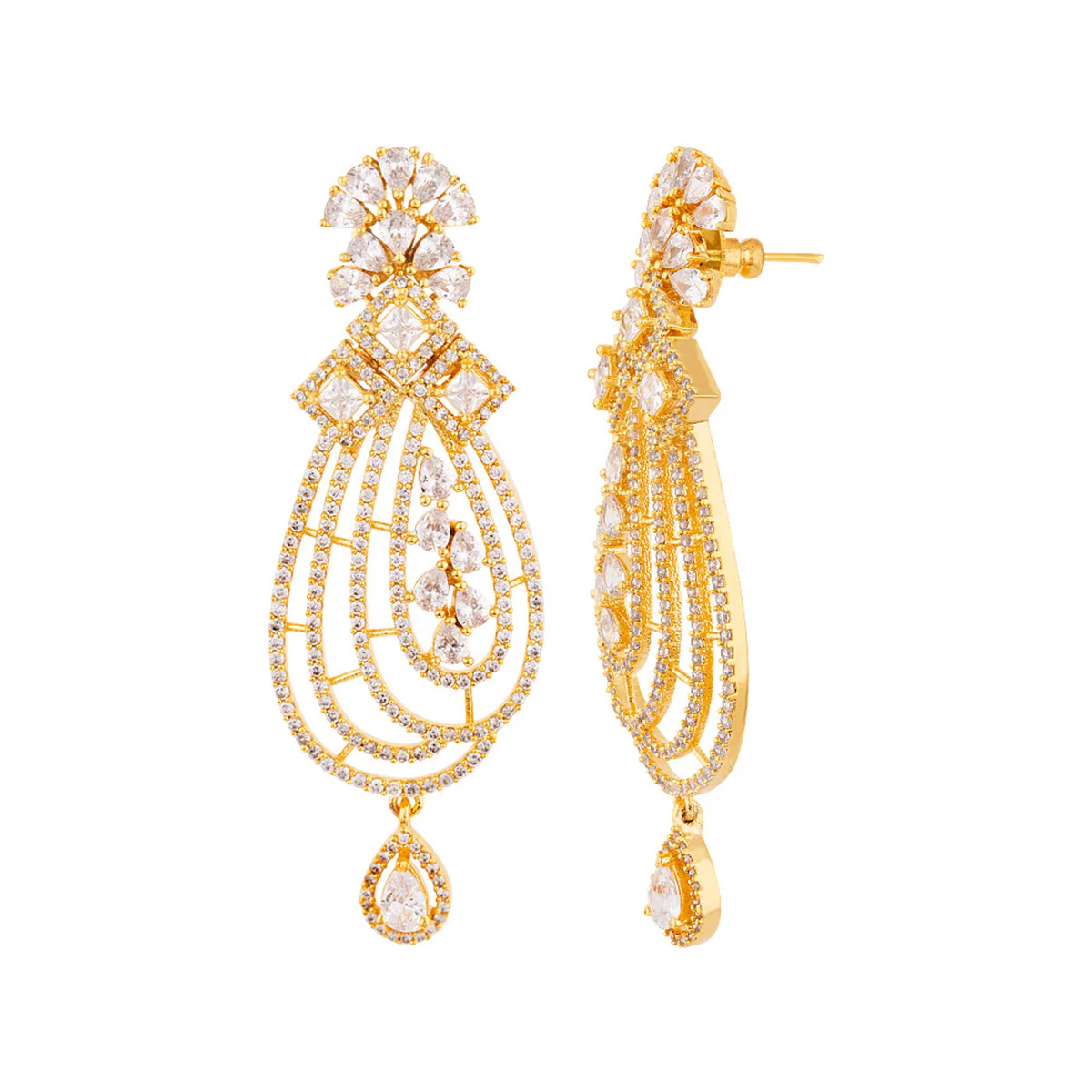 Yellow Gold Plated Long Drop Earrings - Image 4