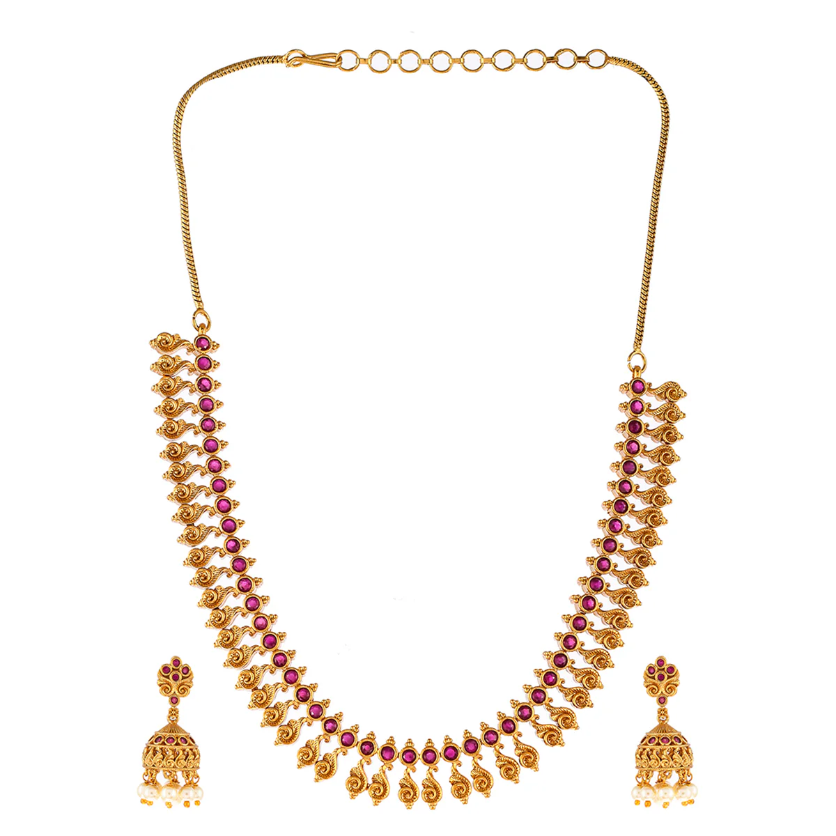 Yellow Gold Plated Pearl Beads Traditional Jewellery Set - Image 3