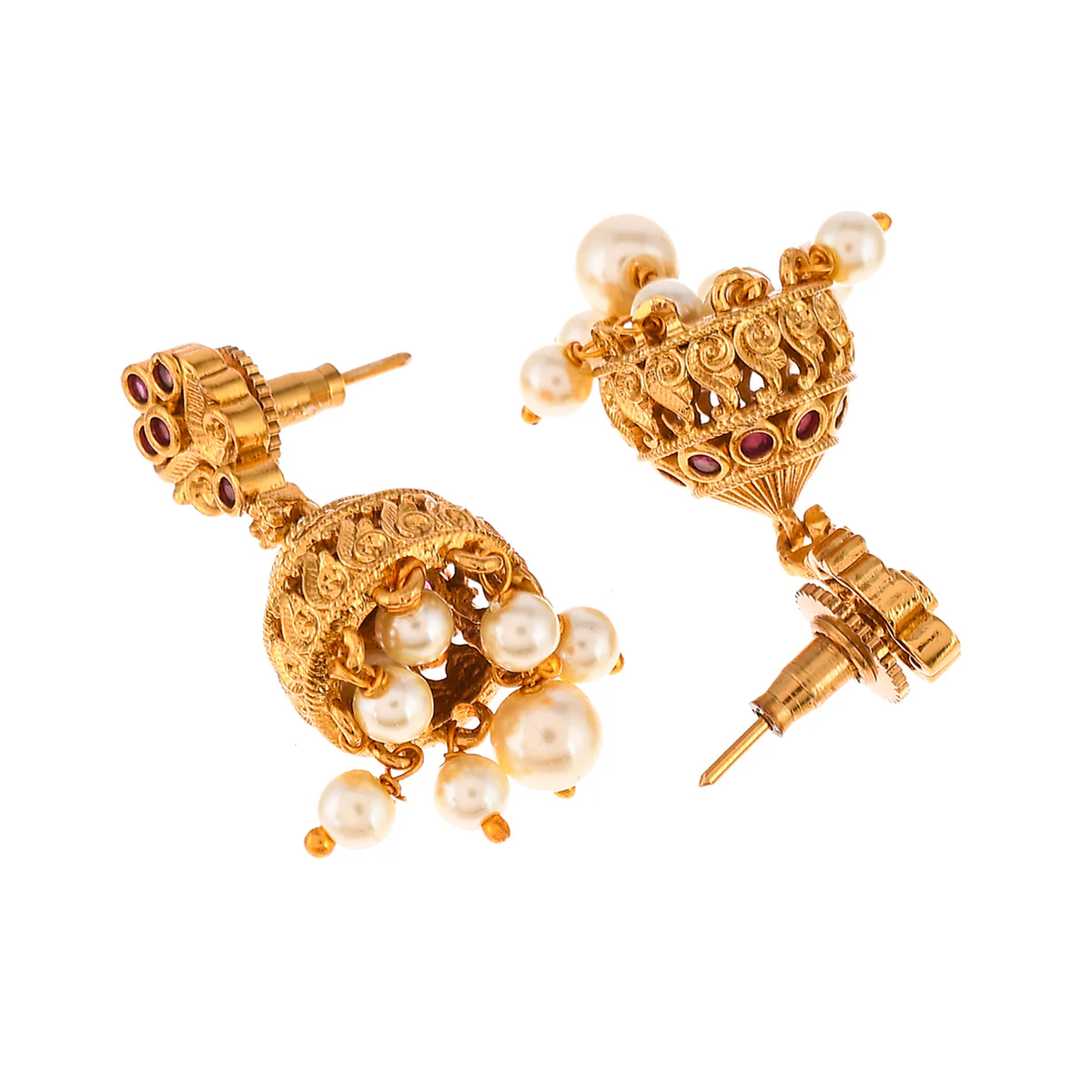 Yellow Gold Plated Pearl Beads Traditional Jewellery Set - Image 5