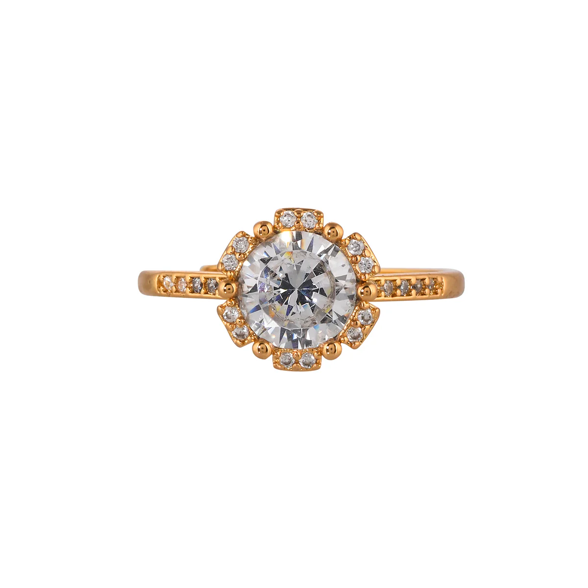Yellow Gold Plated Round Cut Zircon Adorned Brass Ring - Image 3