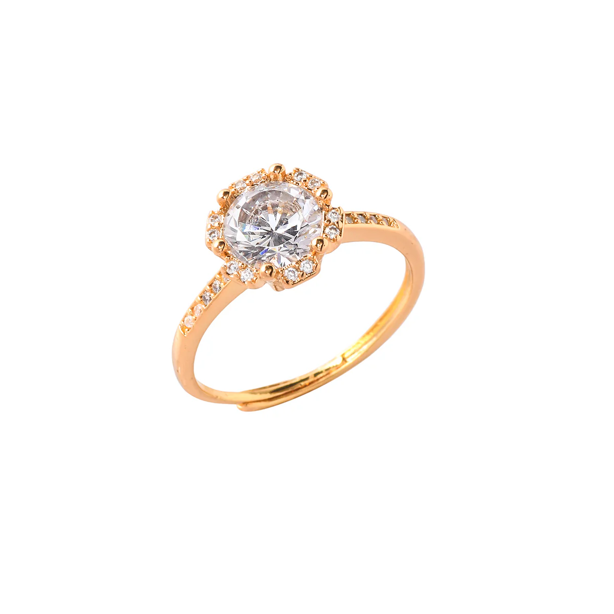 Yellow Gold Plated Round Cut Zircon Adorned Brass Ring - Image 4