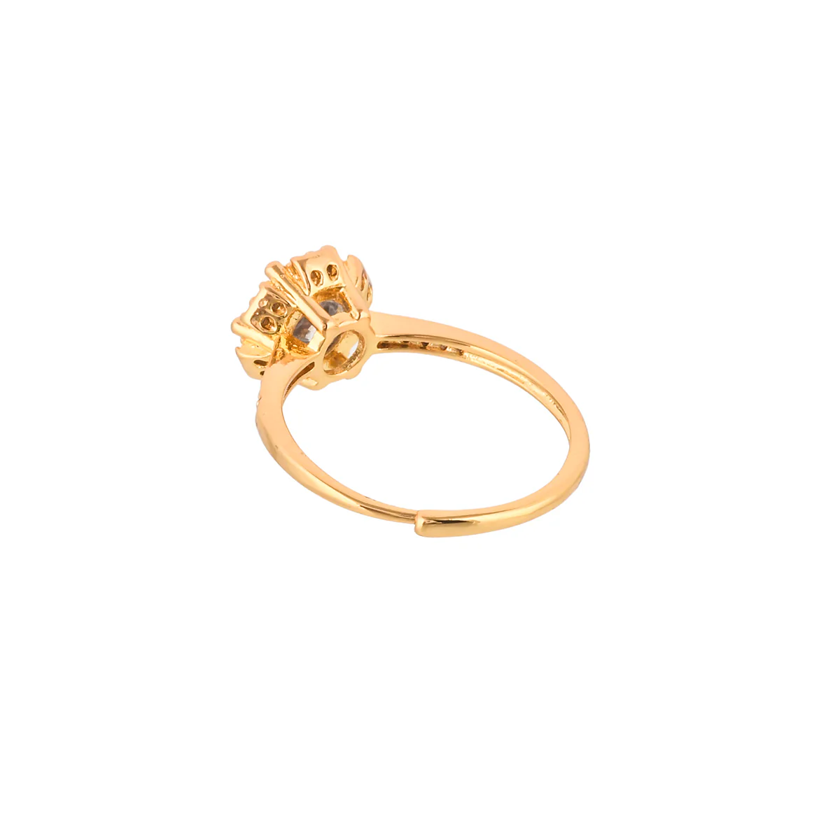 Yellow Gold Plated Round Cut Zircon Adorned Brass Ring - Image 5
