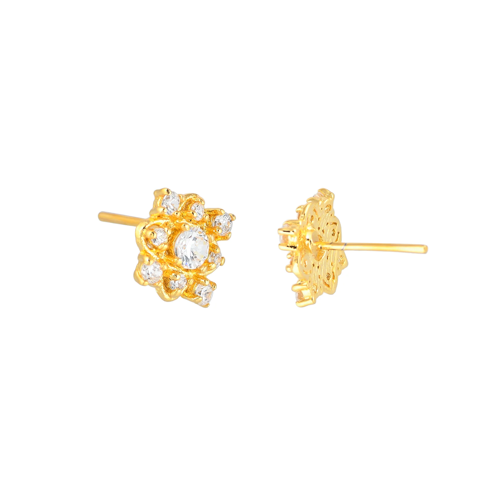 Yellow Gold Plated White Zirconia Gems Stud Earrings - Image 5