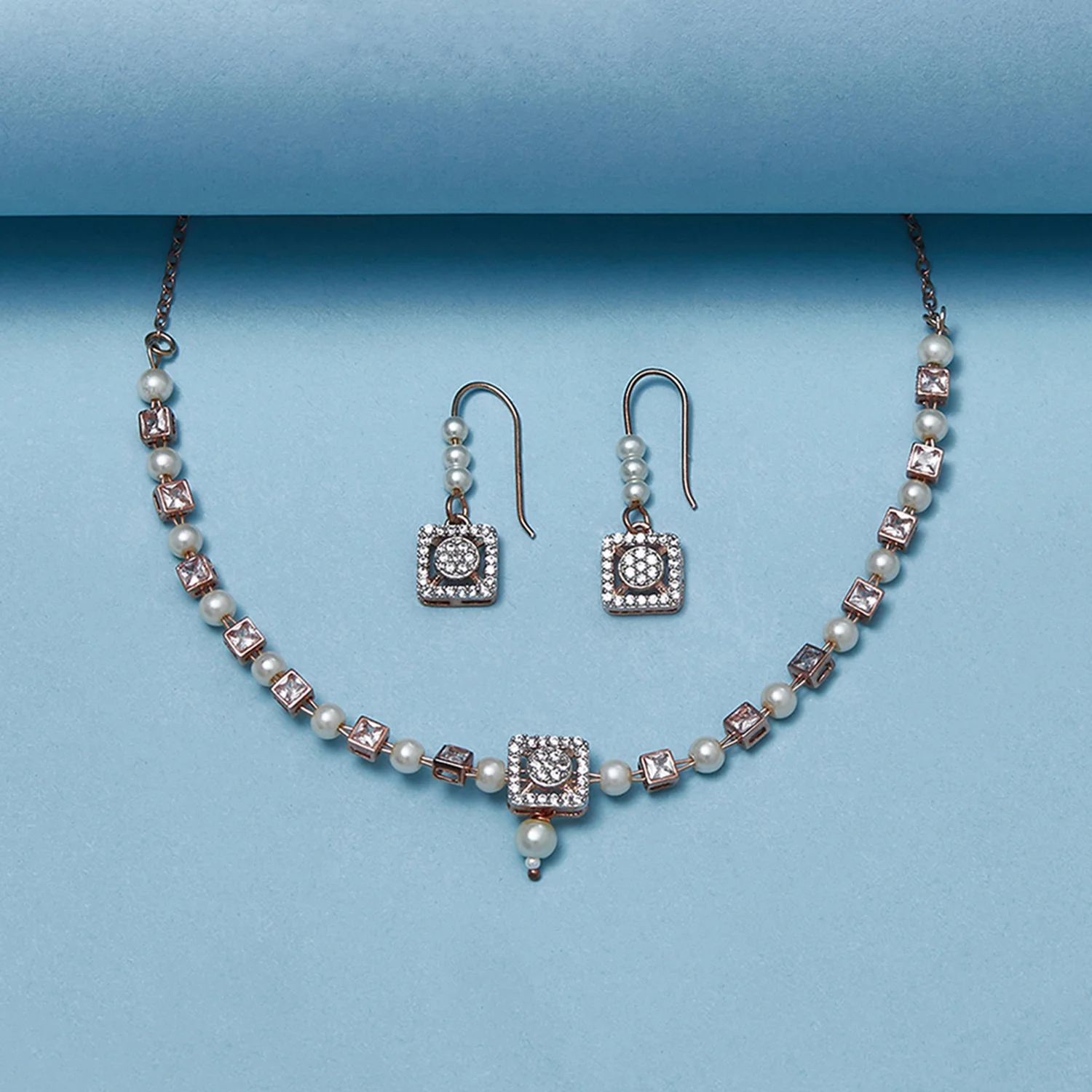 Yellow Gold Plated Zircons Adorned Brass Pendant Set