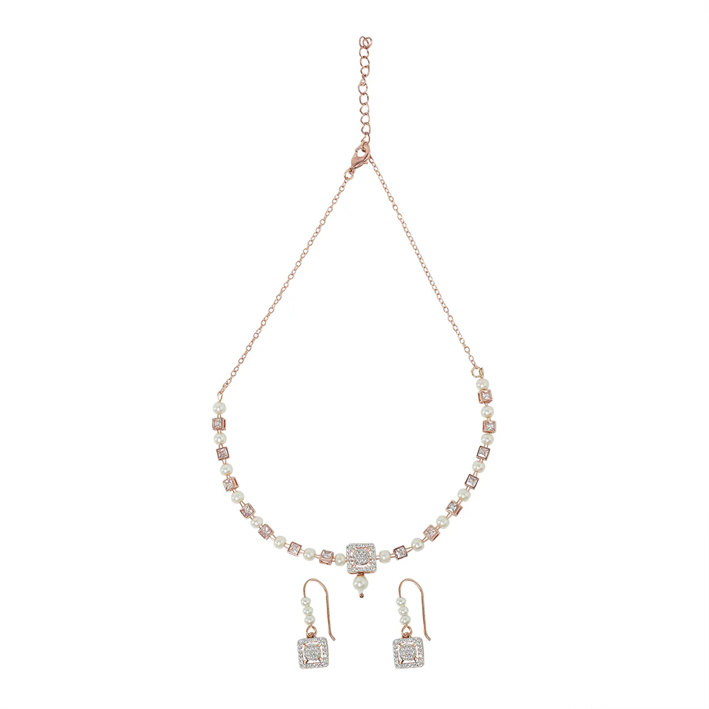 Yellow Gold Plated Zircons Adorned Brass Pendant Set - Image 2