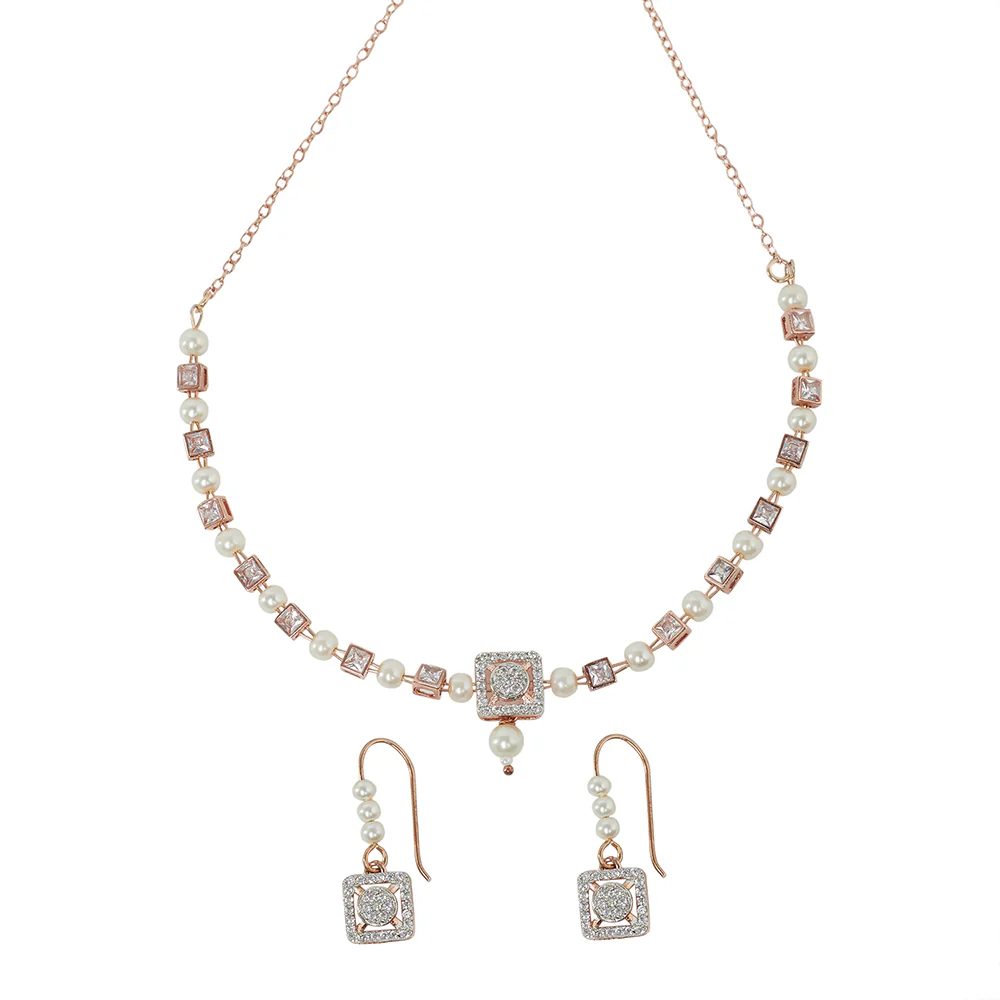 Yellow Gold Plated Zircons Adorned Brass Pendant Set - Image 3