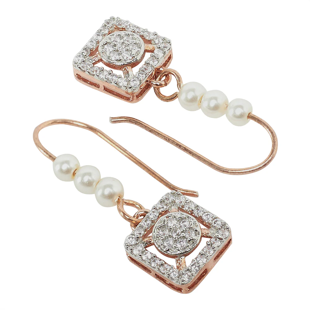 Yellow Gold Plated Zircons Adorned Brass Pendant Set - Image 4