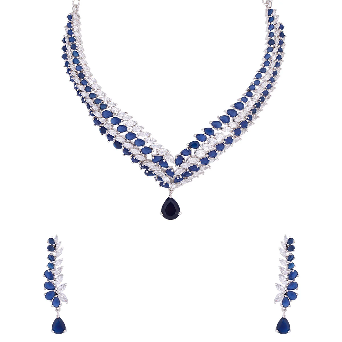 Zircon Embellished Brass Necklace Set - Image 3