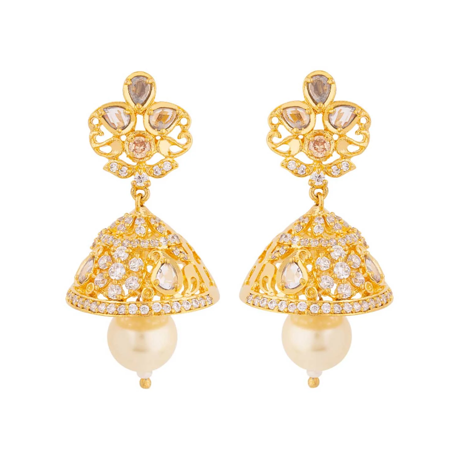 Zircon Gems and Faux Pearls Earrings - Image 3