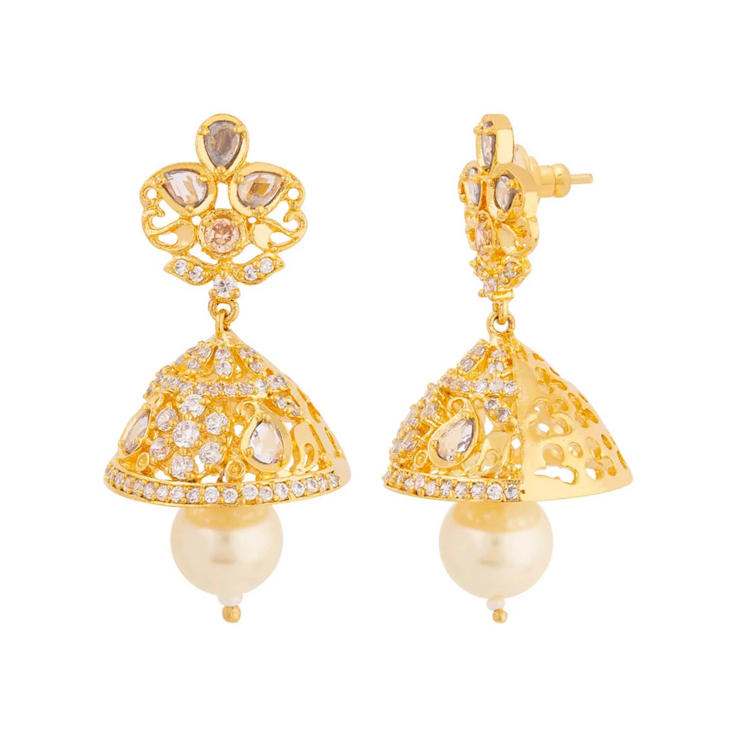 Zircon Gems and Faux Pearls Earrings - Image 4