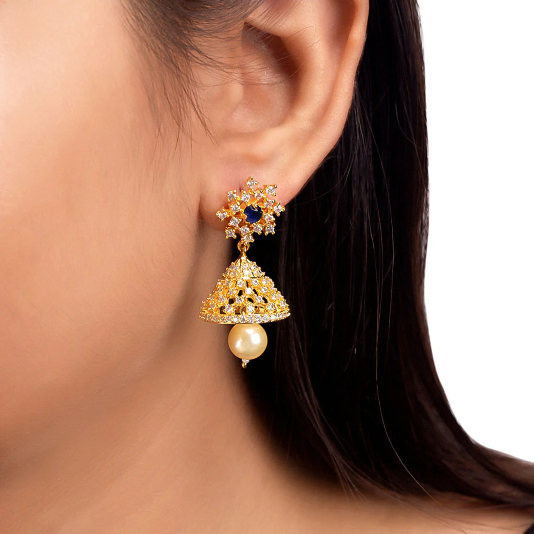 Zircon Gems Embellished Jhumka Earrings - Image 2