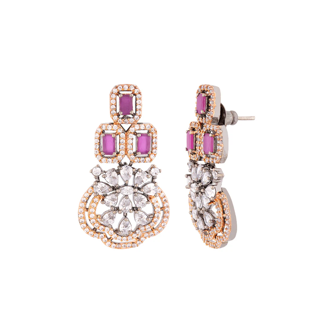 Zircon Gemstones Adorned Cocktail Earrings - Image 4