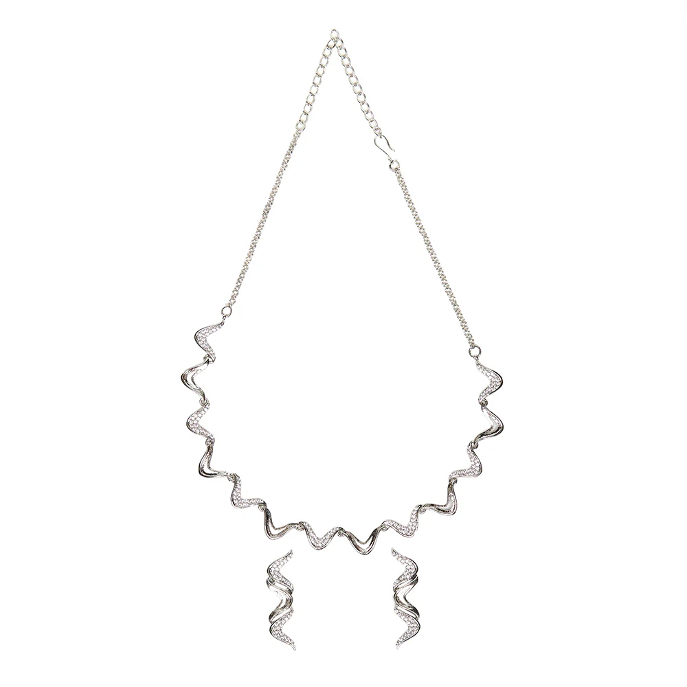 Zirconia Embellished Brass Silver Plated Jewellery Set - Image 3