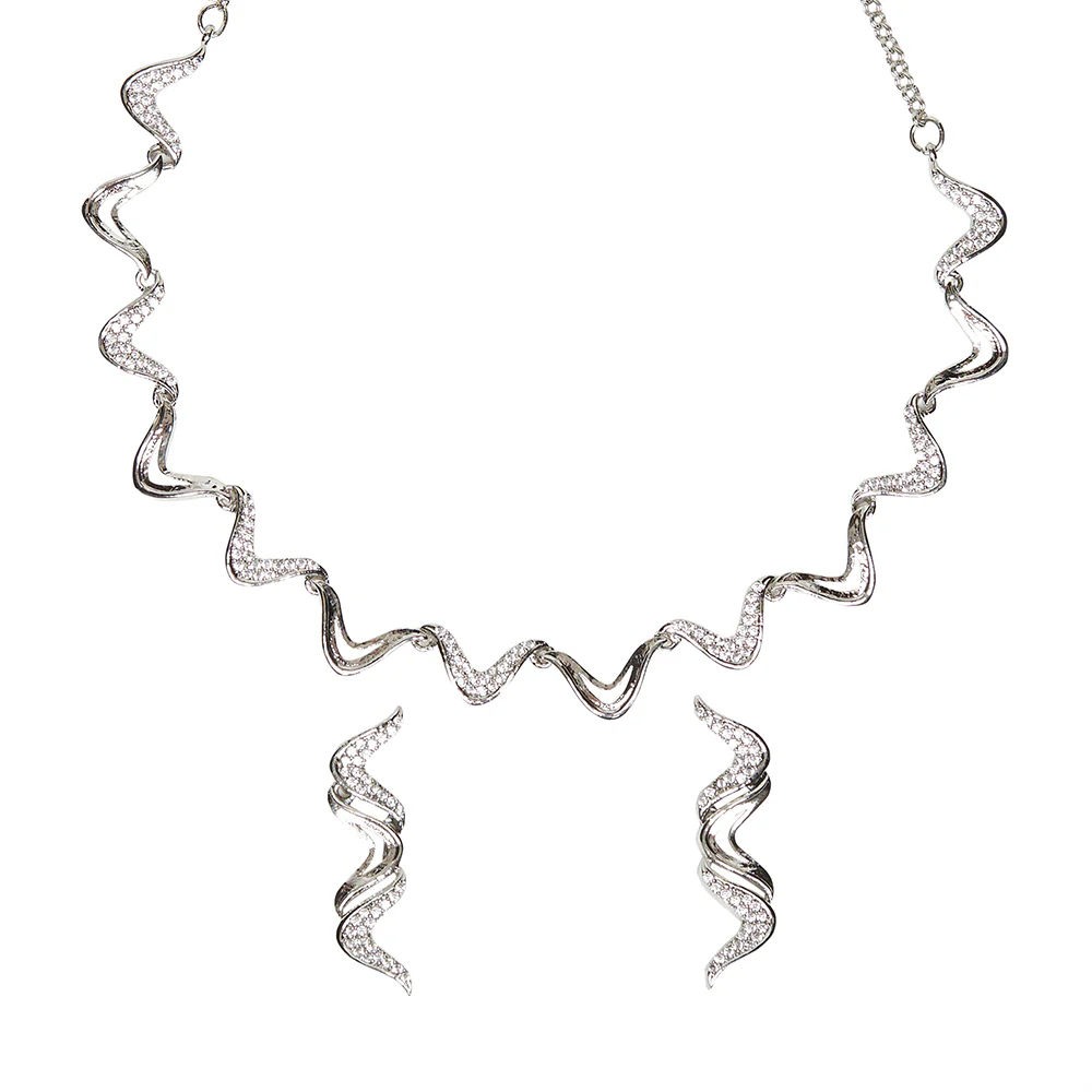 Zirconia Embellished Brass Silver Plated Jewellery Set - Image 4