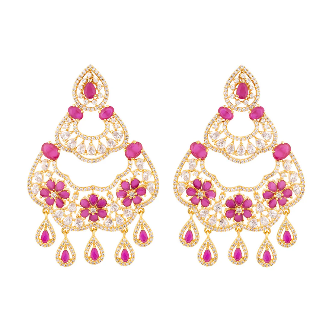 Zircons Adorned Floral Motif Earrings - Image 3