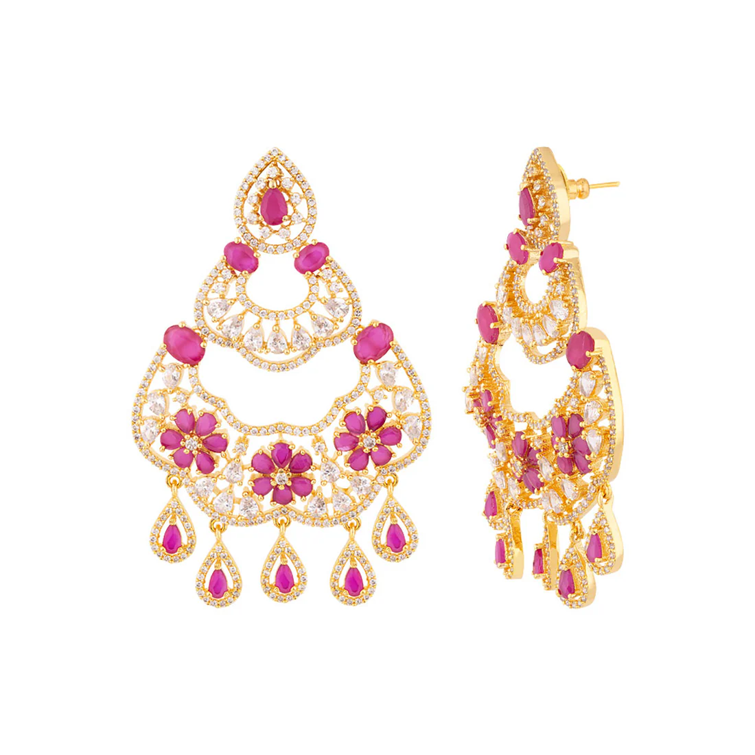 Zircons Adorned Floral Motif Earrings - Image 4