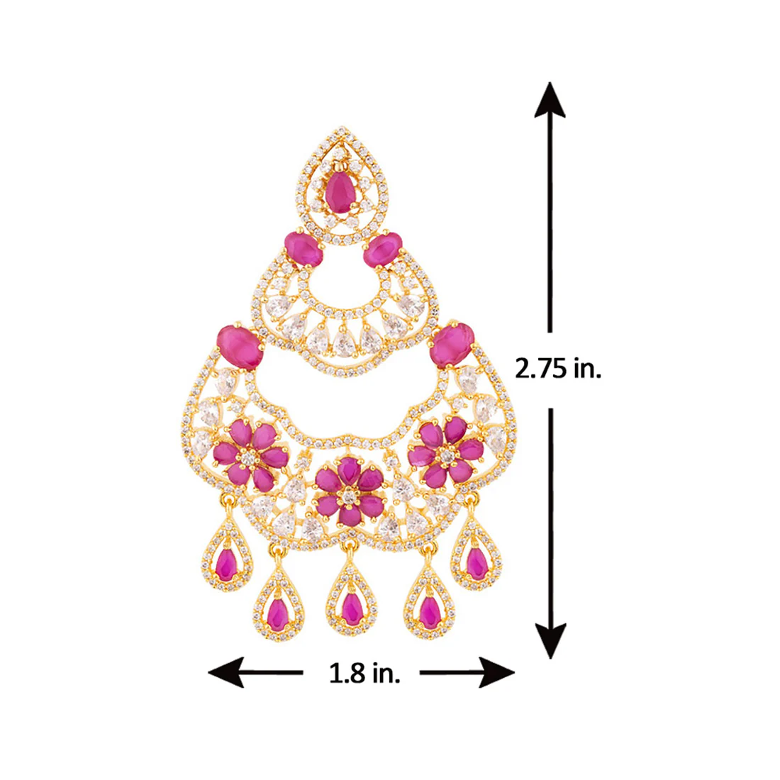 Zircons Adorned Floral Motif Earrings - Image 5