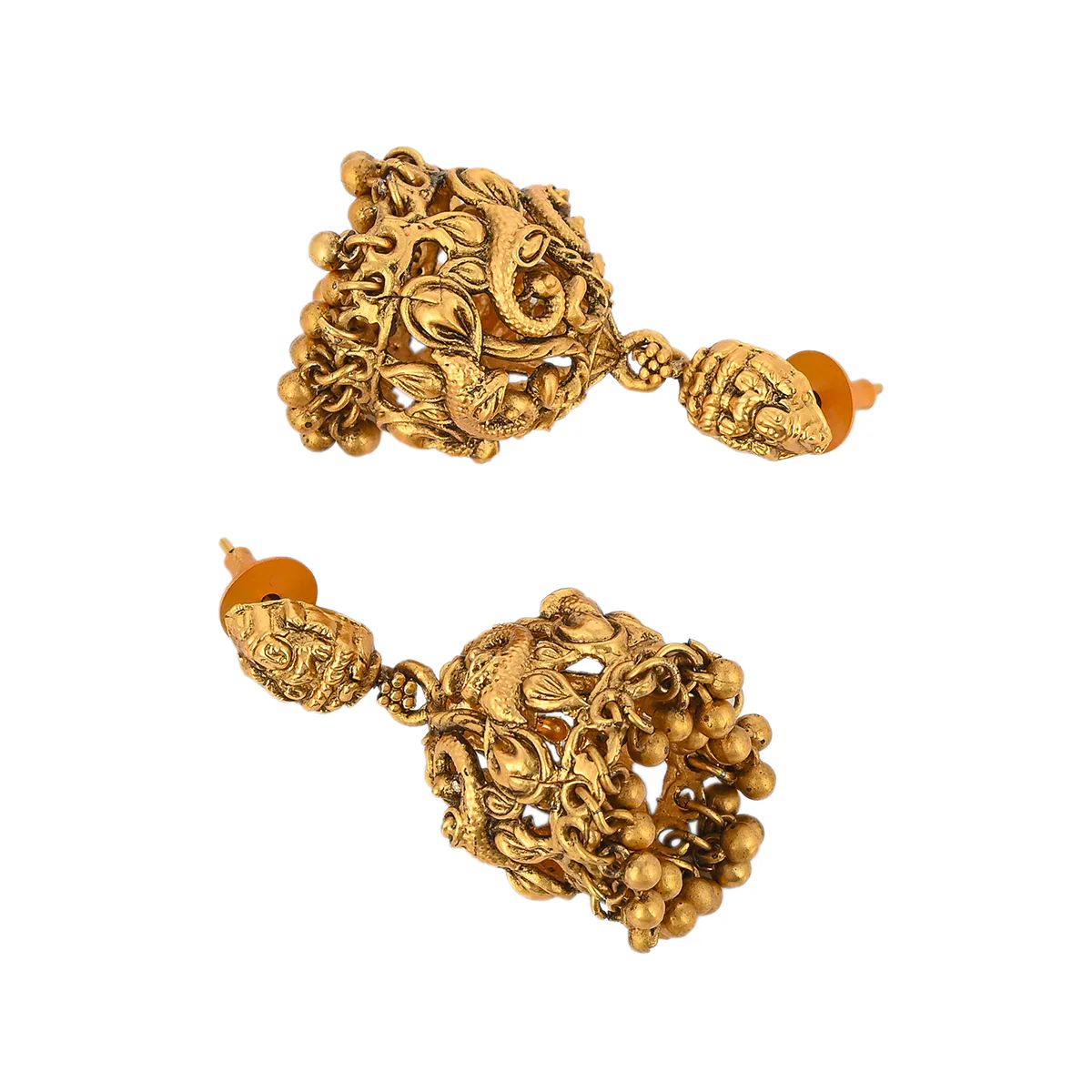Zircons Adorned Yellow Gold Plated Brass Temple Jewellery Set - Image 6