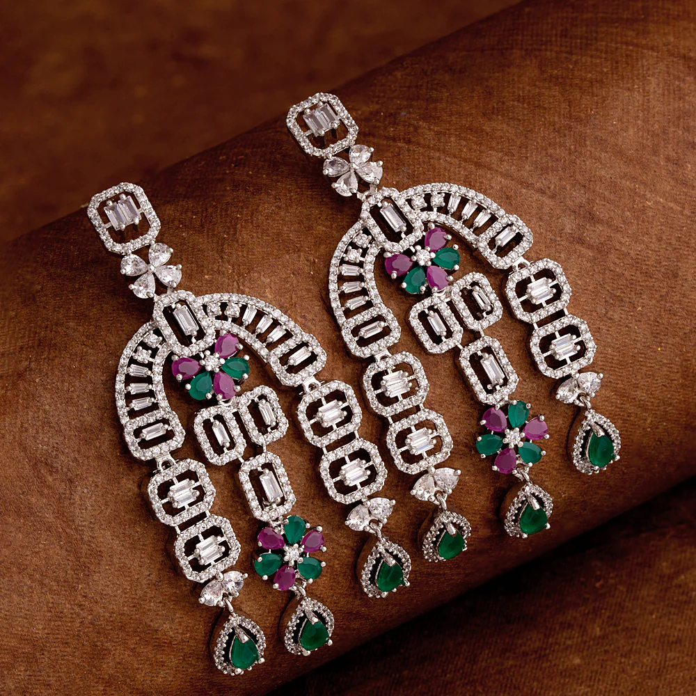 Zircons Embellished Chandelier Earrings