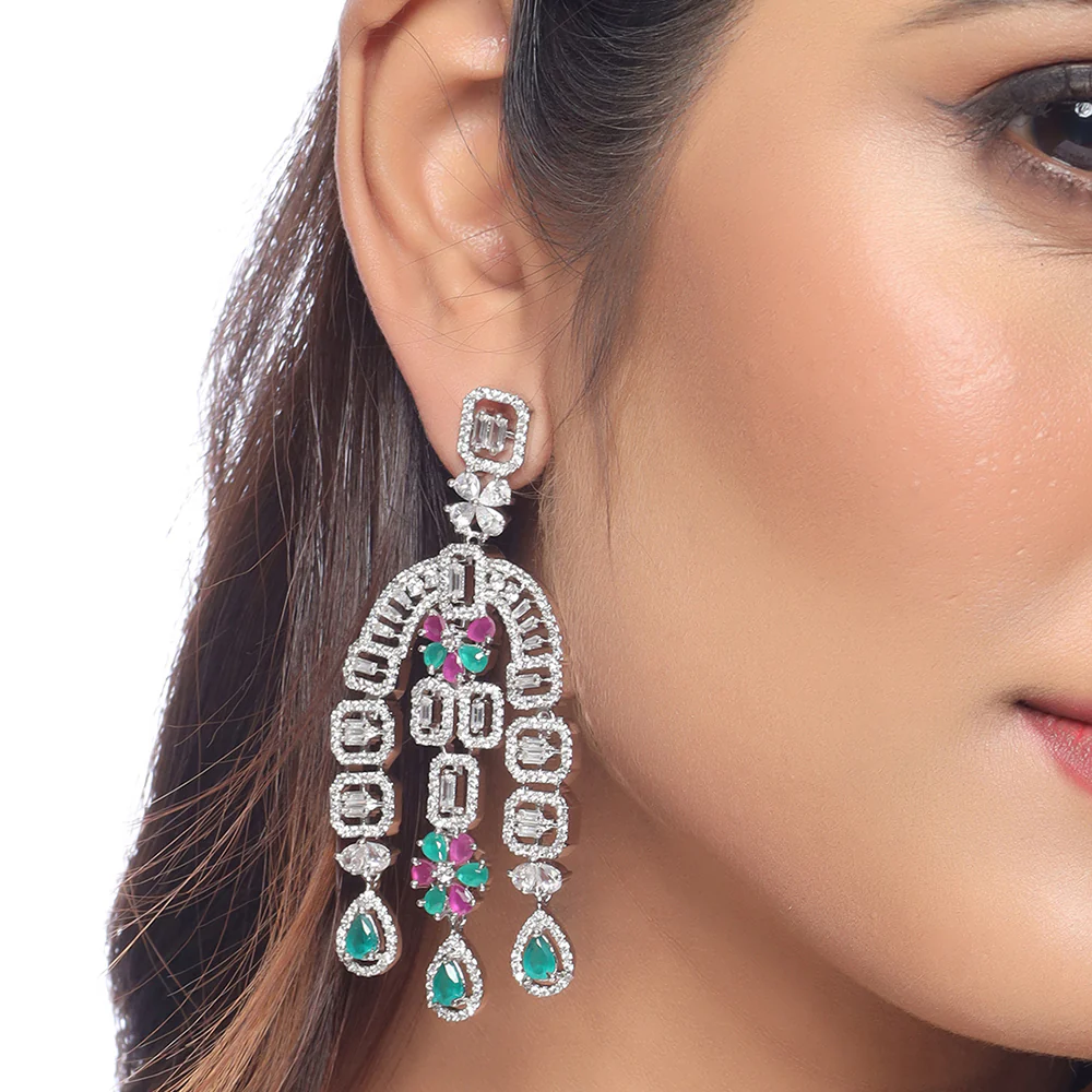 Zircons Embellished Chandelier Earrings - Image 2