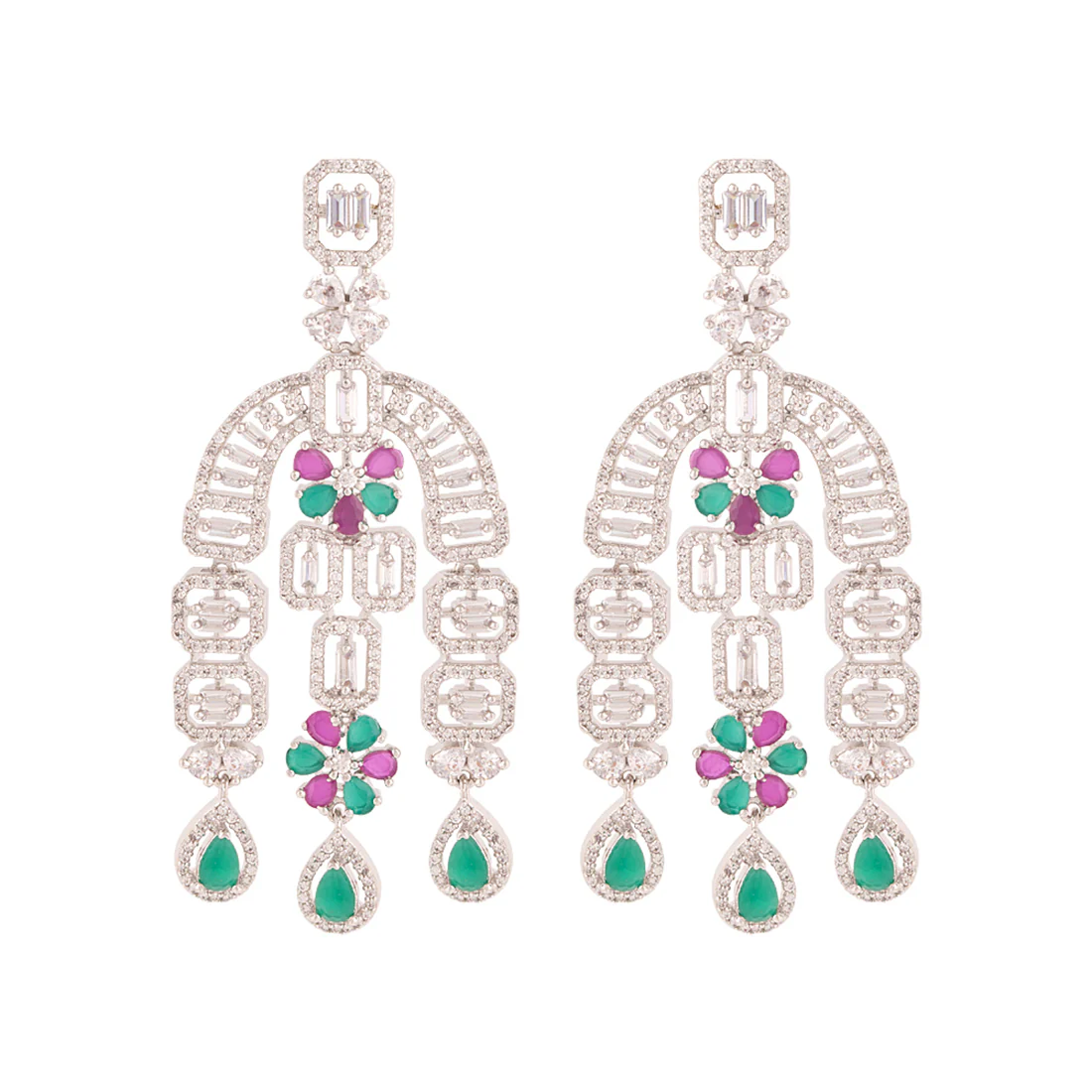 Zircons Embellished Chandelier Earrings - Image 3