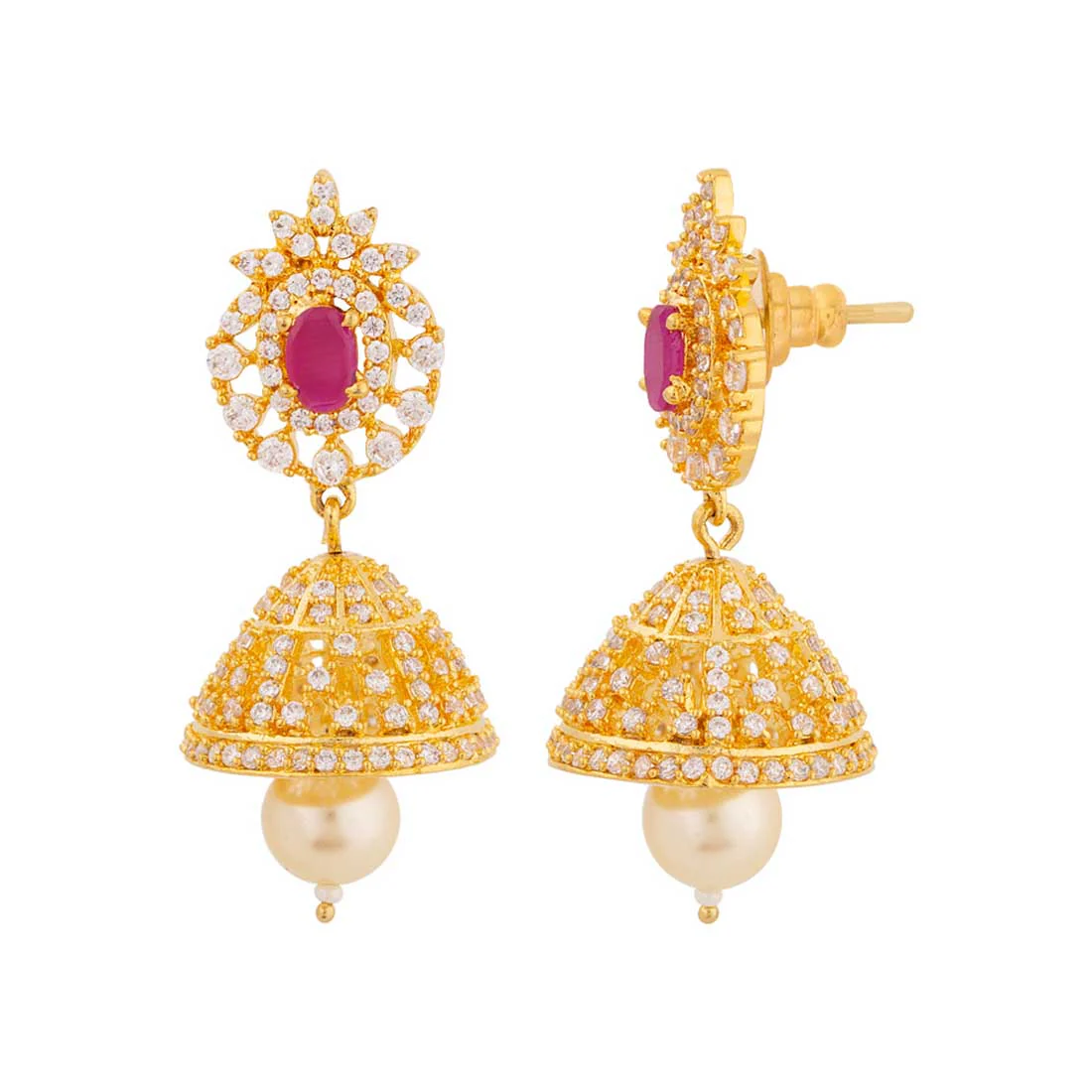 Zircons Embellished Jhumka Earrings - Image 4